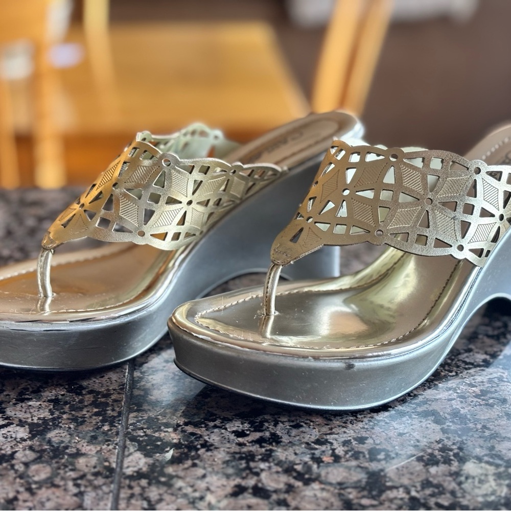 Carlos by Carlos Santana Gold Platform Shoes with Lattice Design